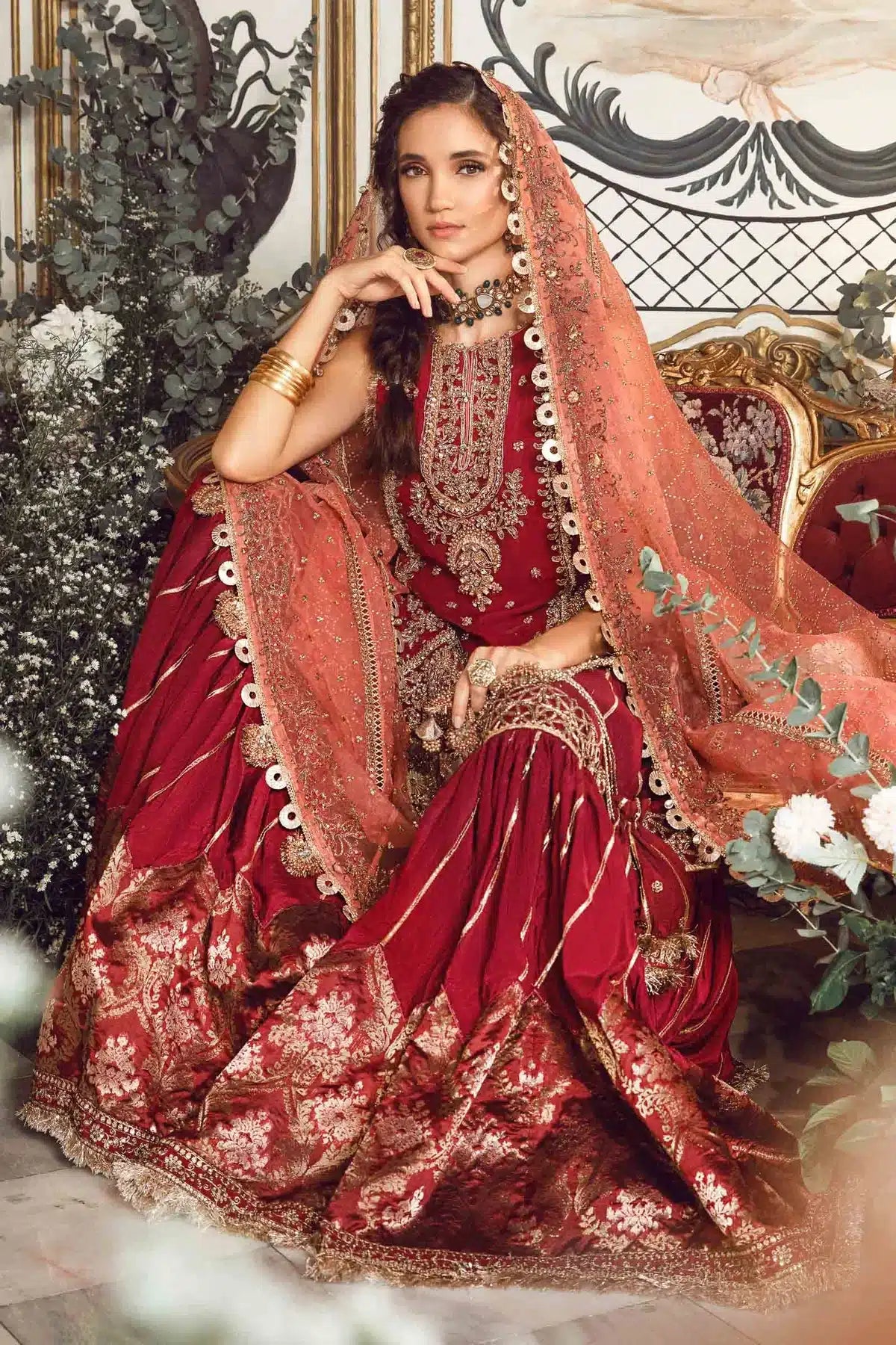 Maria B | Mbroidered Wedding Edition 23 | Maroon BD-2708 - House Of Anaya