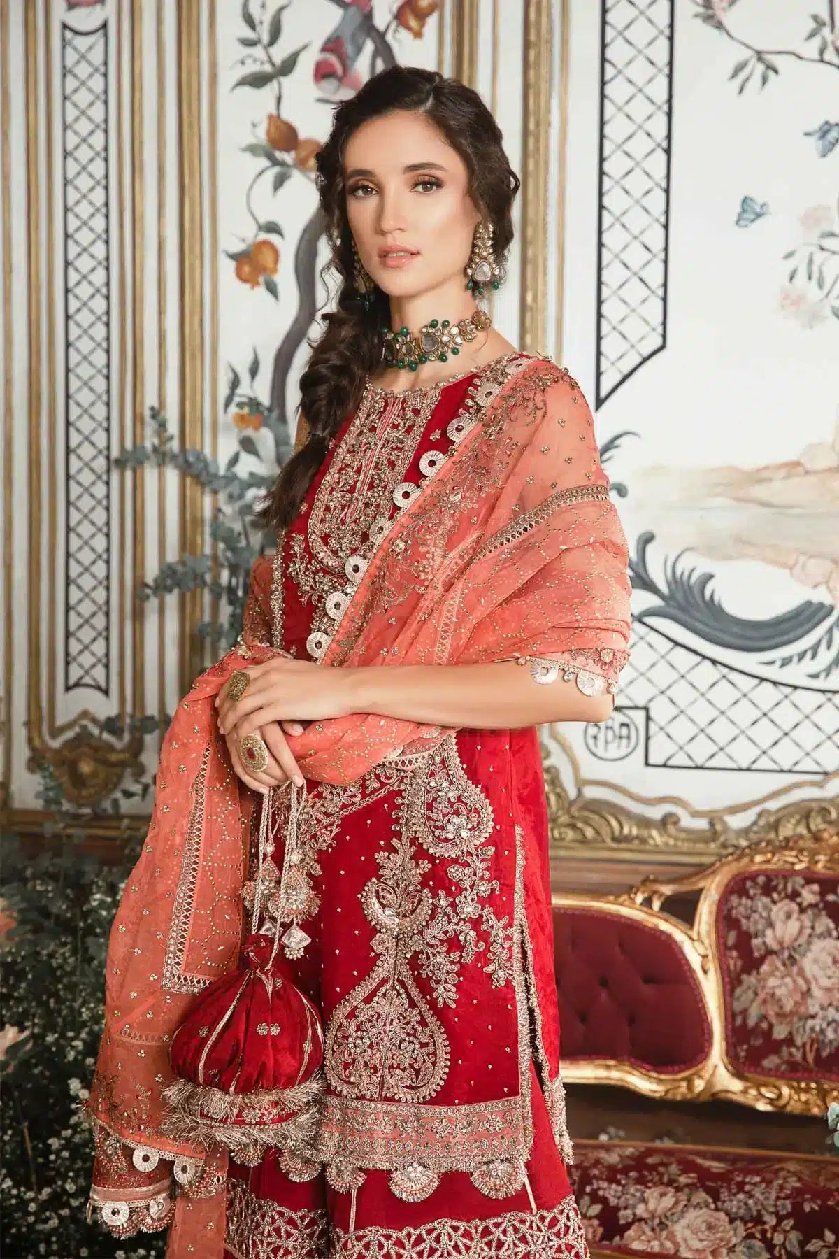 Maria B | Mbroidered Wedding Edition 23 | Maroon BD-2708 - House Of Anaya