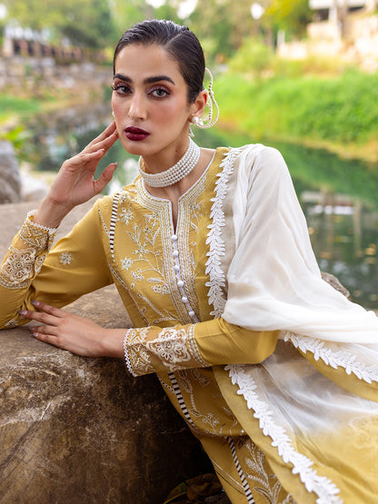 Roheenaz | Dahlia Embroidered Lawn 24 | Forsythia - House Of Anaya