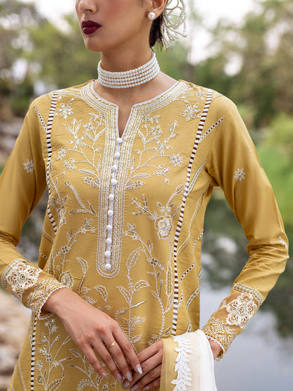 Roheenaz | Dahlia Embroidered Lawn 24 | Forsythia - House Of Anaya