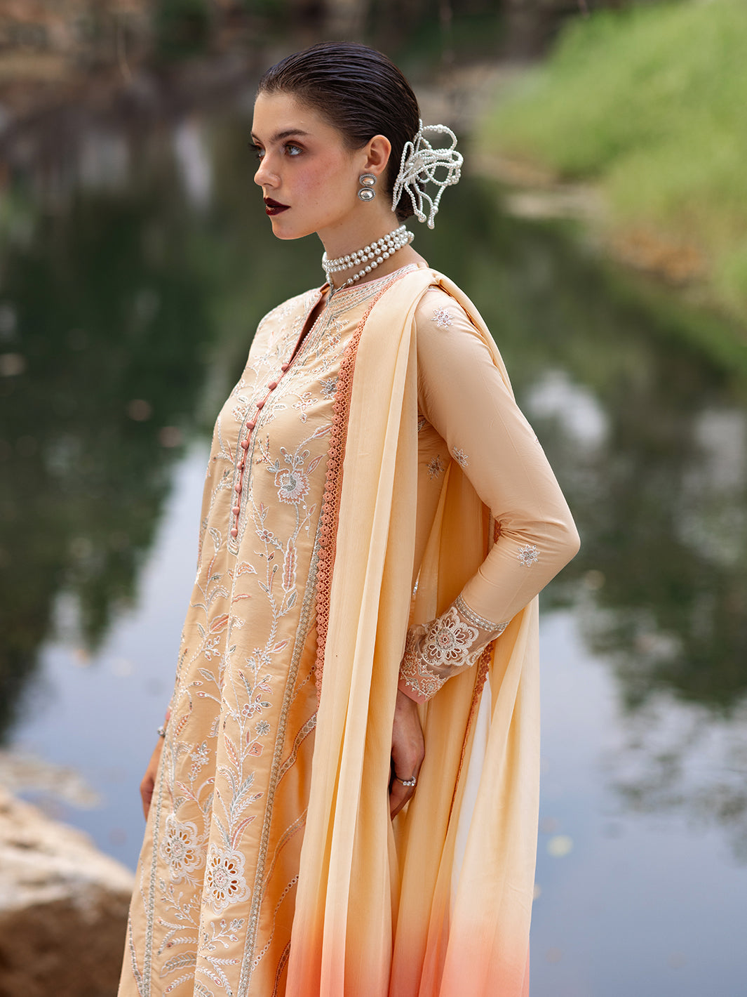 Roheenaz | Dahlia Embroidered Lawn 24 | Magnolia - House Of Anaya