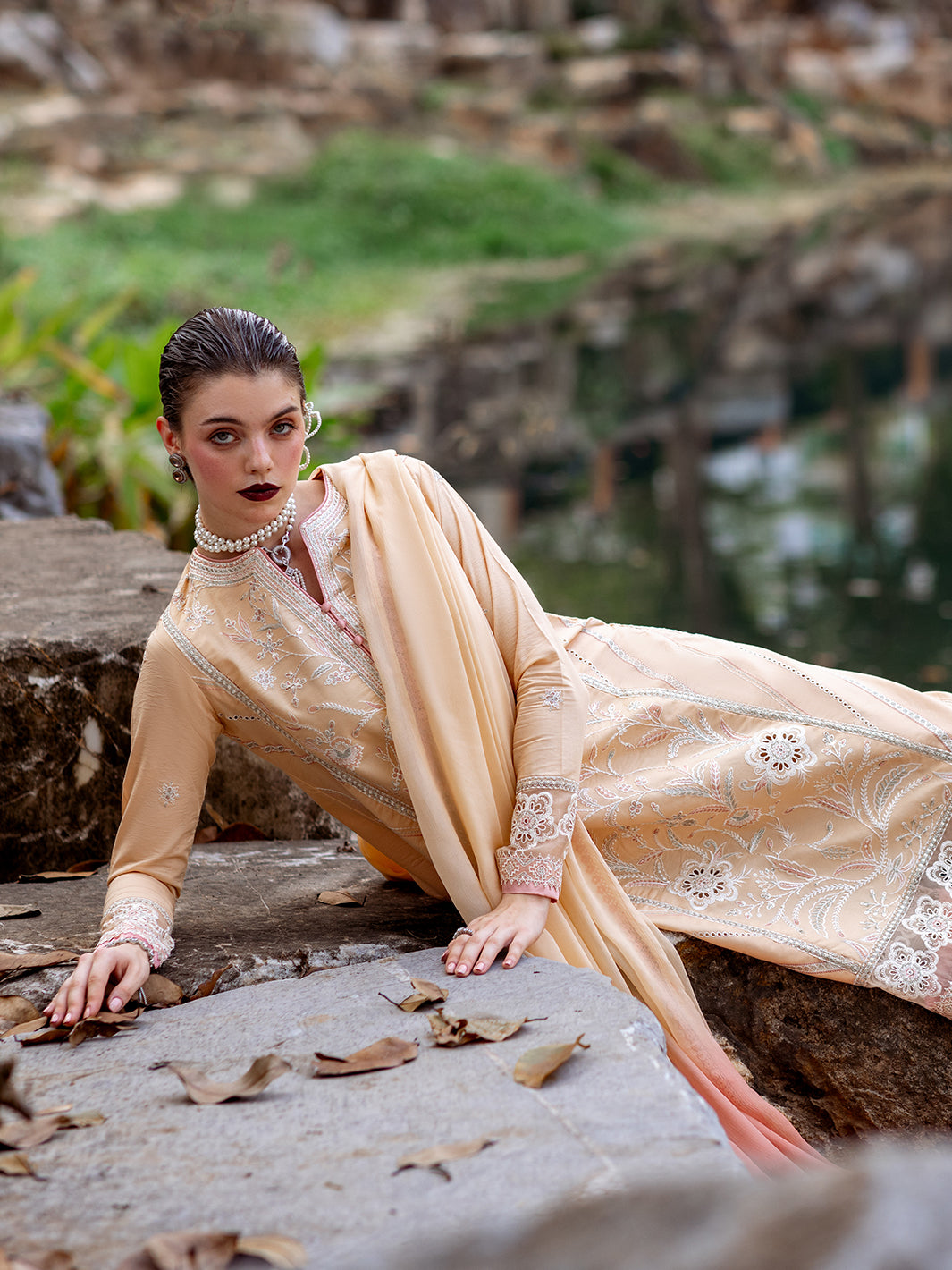 Roheenaz | Dahlia Embroidered Lawn 24 | Magnolia - House Of Anaya