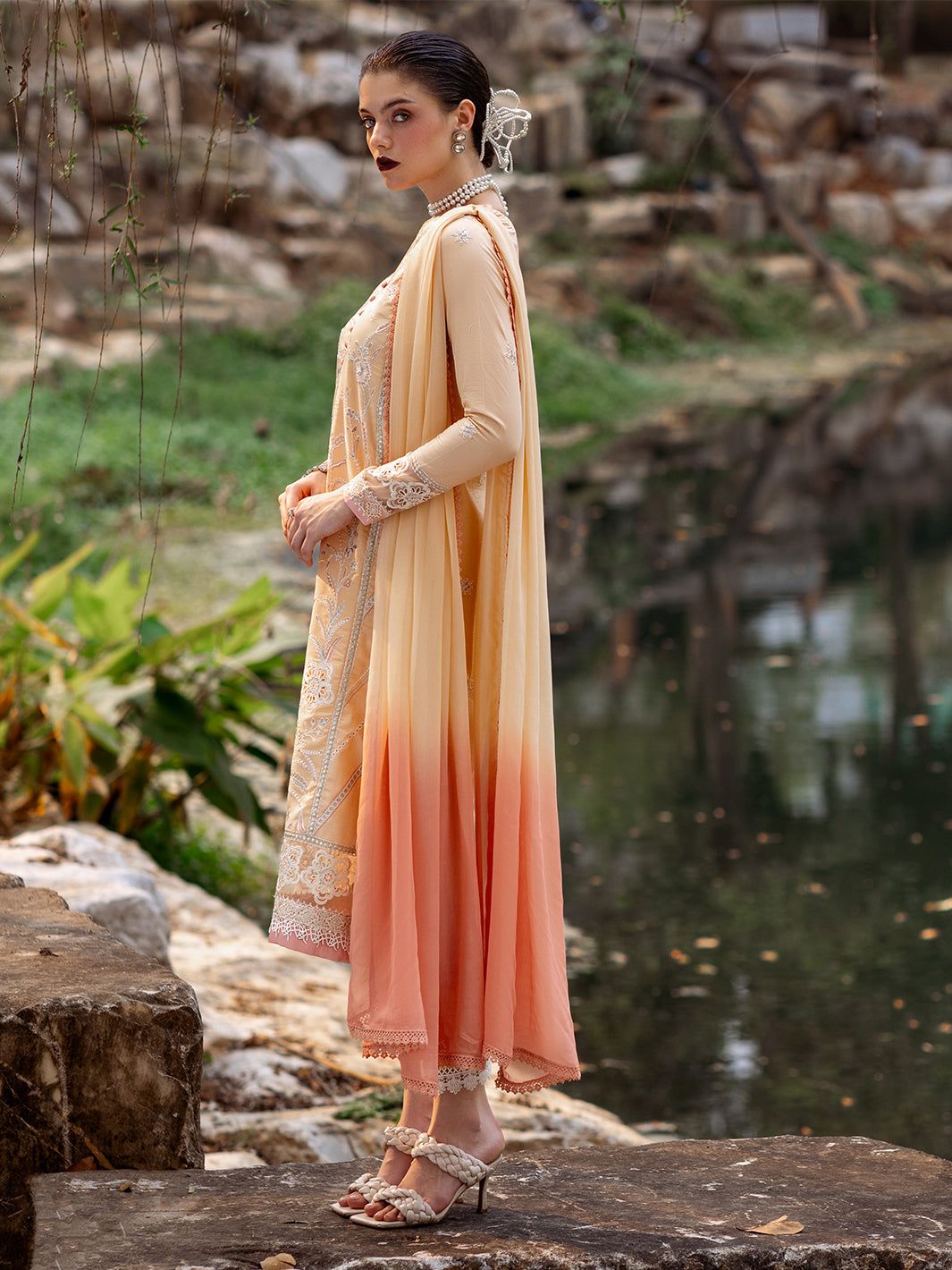 Roheenaz | Dahlia Embroidered Lawn 24 | Magnolia - House Of Anaya