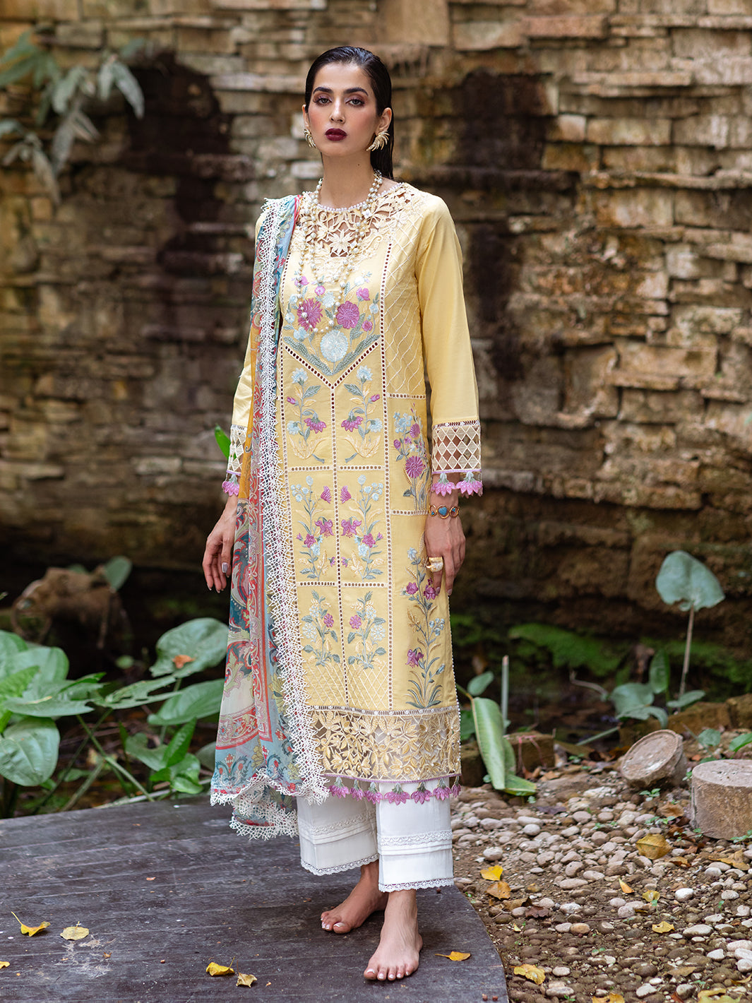 Roheenaz | Dahlia Embroidered Lawn 24 | Daffodil - House Of Anaya