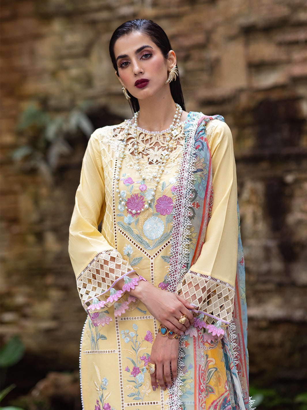 Roheenaz | Dahlia Embroidered Lawn 24 | Daffodil - House Of Anaya