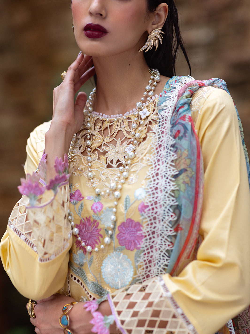 Roheenaz | Dahlia Embroidered Lawn 24 | Daffodil - House Of Anaya