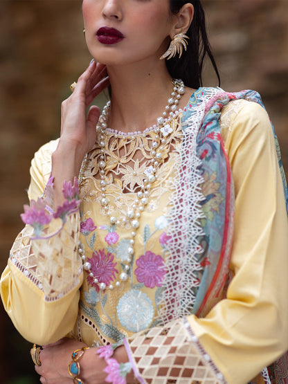 Roheenaz | Dahlia Embroidered Lawn 24 | Daffodil - House Of Anaya