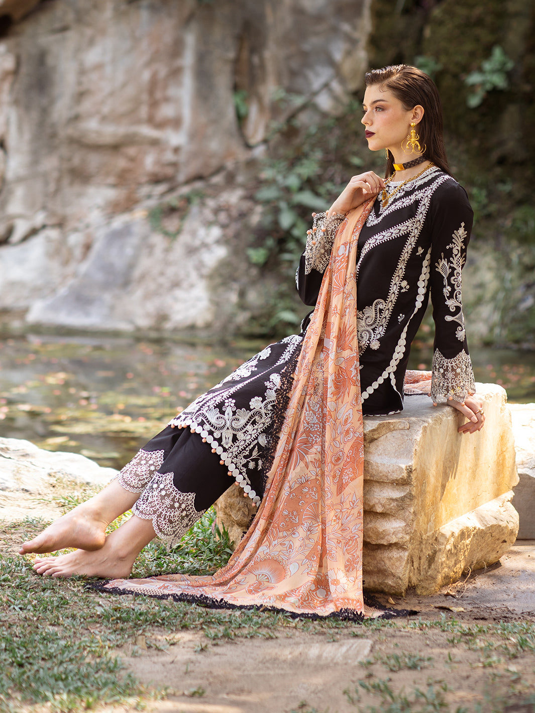 Roheenaz | Dahlia Embroidered Lawn 24 | Celandine - House Of Anaya