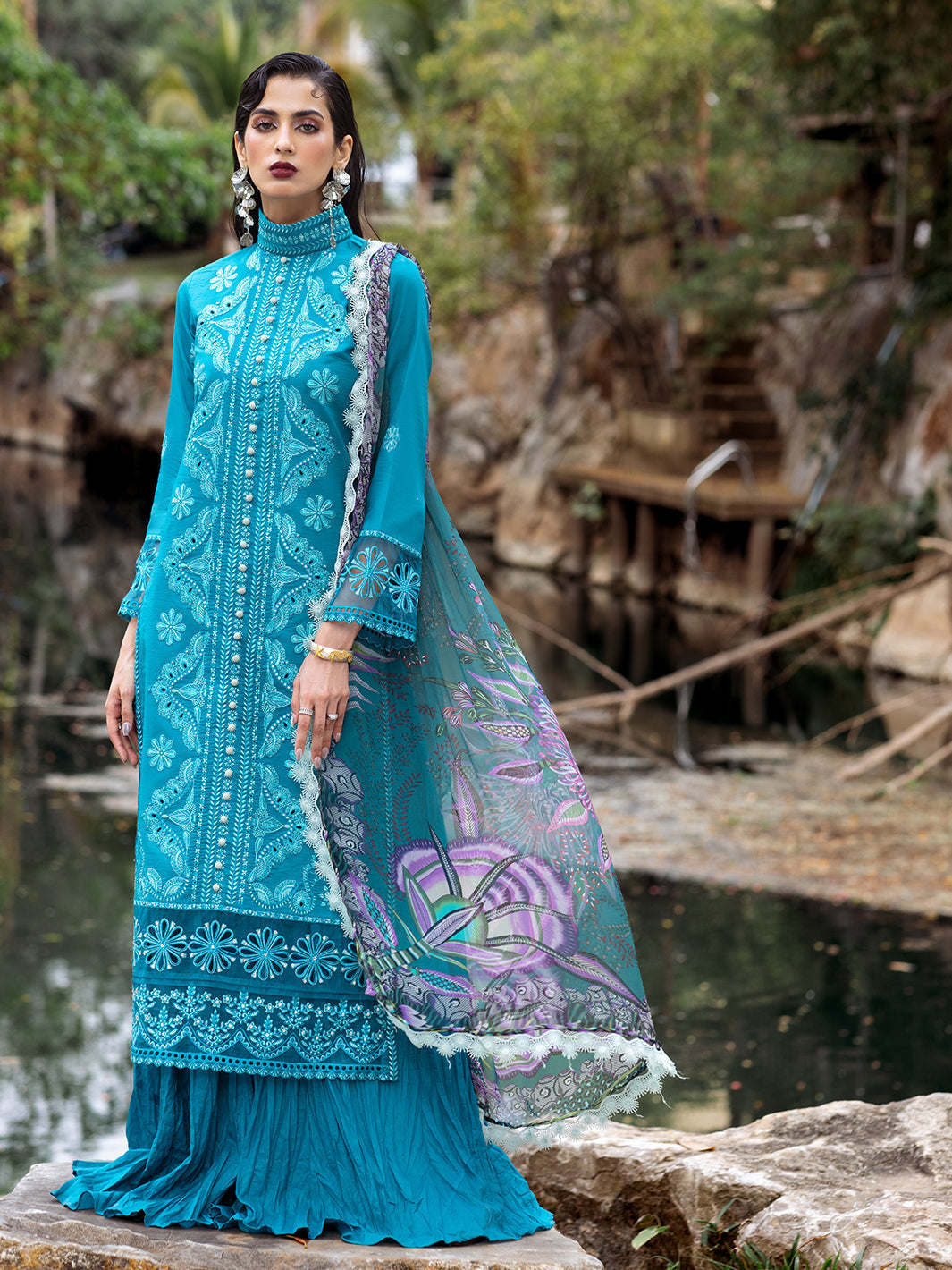 Roheenaz | Dahlia Embroidered Lawn 24 | Delphinium - House Of Anaya