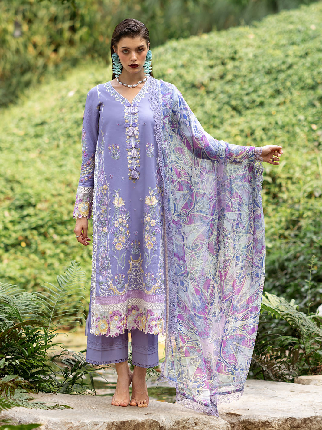 Roheenaz | Dahlia Embroidered Lawn 24 | Aster - House Of Anaya