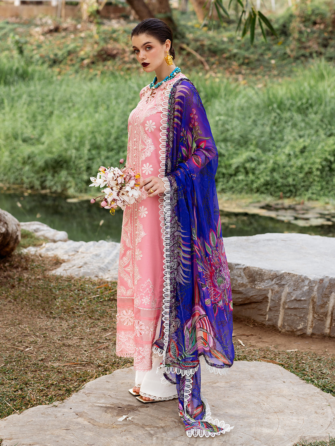 Roheenaz | Dahlia Embroidered Lawn 24 | Orchid - House Of Anaya