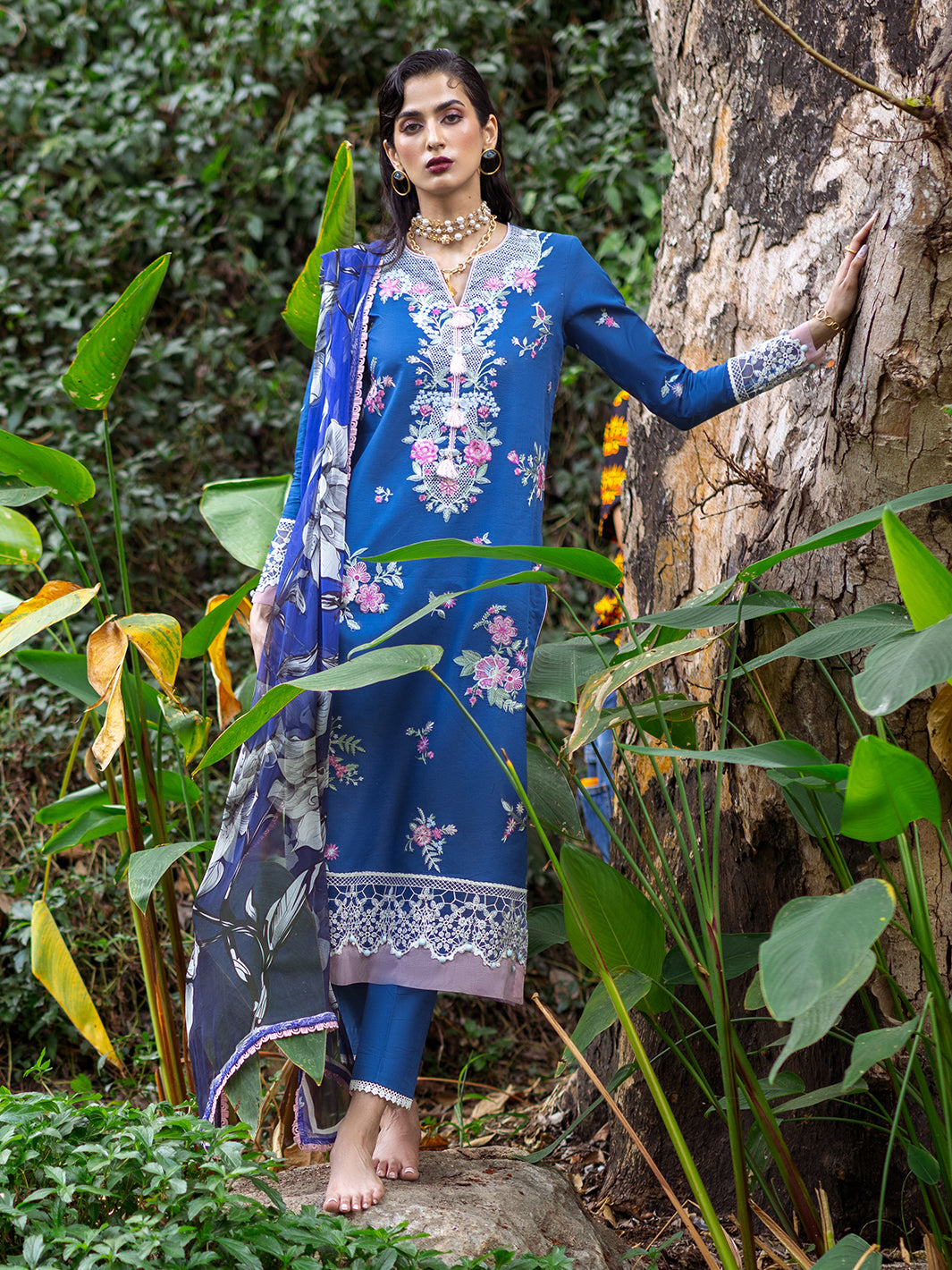 Roheenaz | Dahlia Embroidered Lawn 24 | Bluebell - House Of Anaya