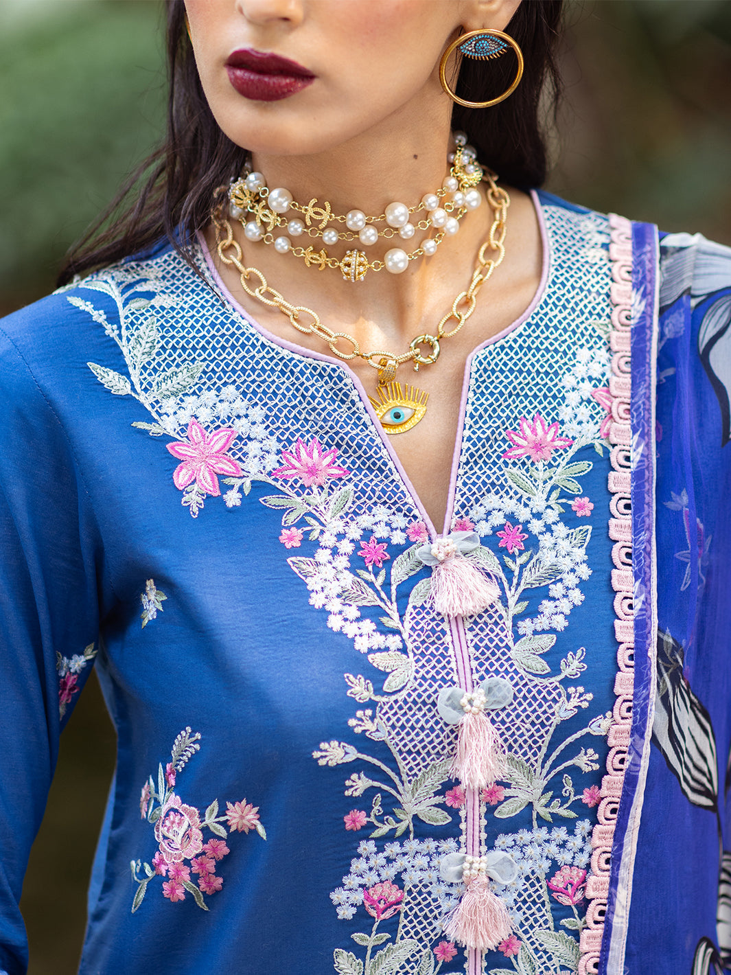 Roheenaz | Dahlia Embroidered Lawn 24 | Bluebell - House Of Anaya