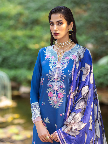 Roheenaz | Dahlia Embroidered Lawn 24 | Bluebell - House Of Anaya