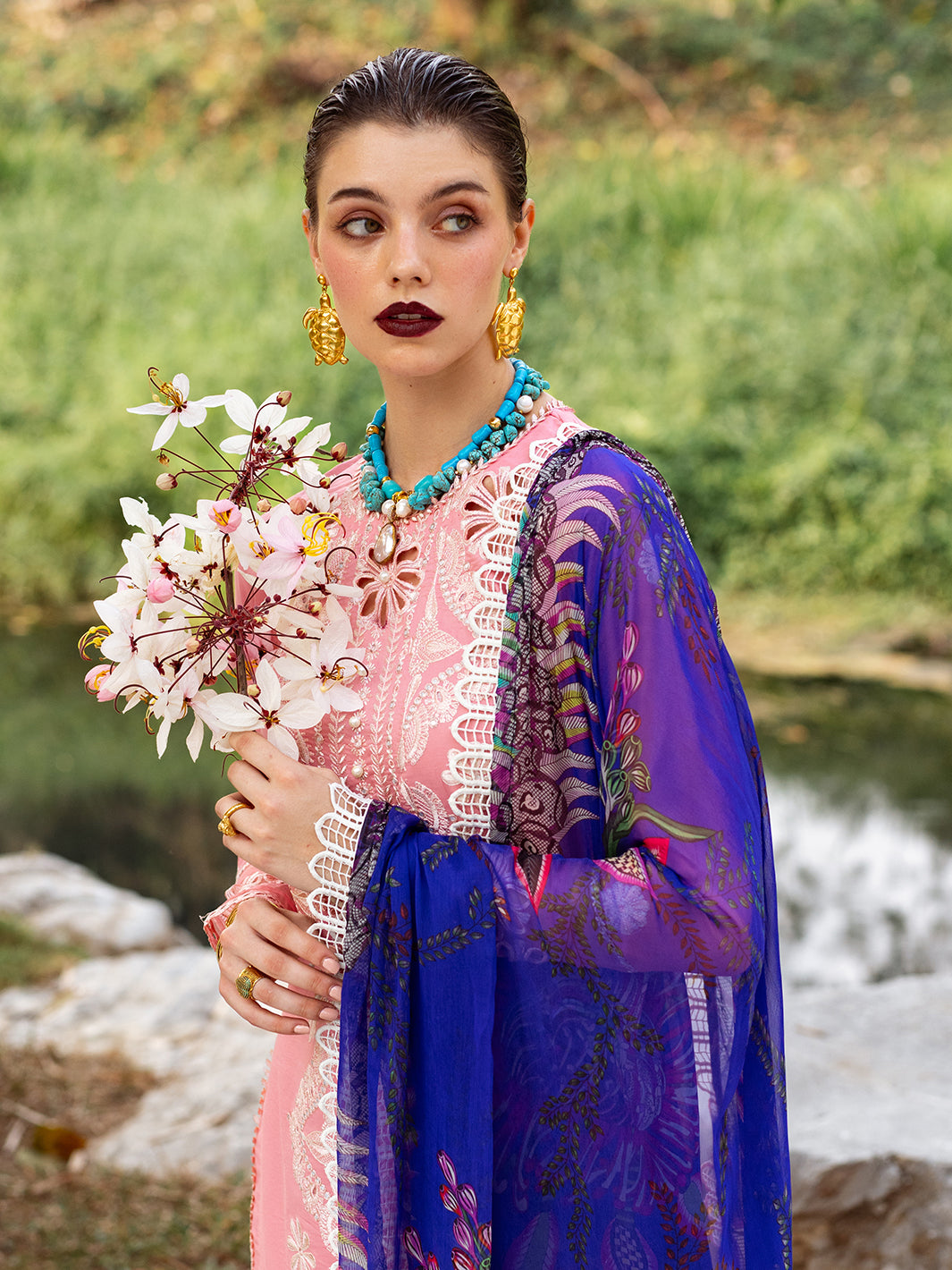 Roheenaz | Dahlia Embroidered Lawn 24 | Orchid - House Of Anaya