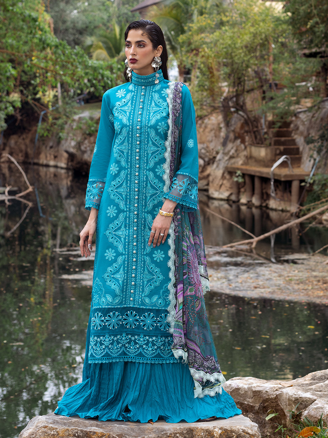 Roheenaz | Dahlia Embroidered Lawn 24 | Delphinium - House Of Anaya