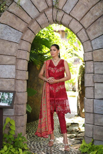 Noor by Saadia Asad | Luxury Chikankari Lawn24 | D12-A Red Chevron - House Of Anaya