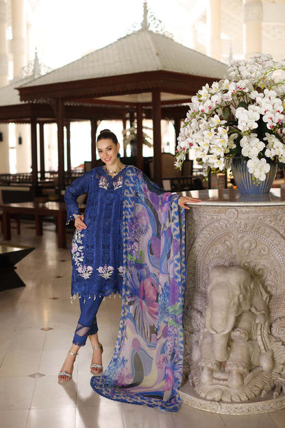 Noor by Saadia Asad | Luxury Chikankari Lawn24 | D10-B Blue Electric - House Of Anaya