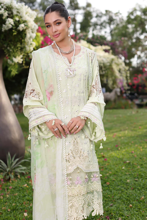 Noor by Saadia Asad | Luxury Chikankari Lawn24 | D11-B Mint Schifli - House Of Anaya