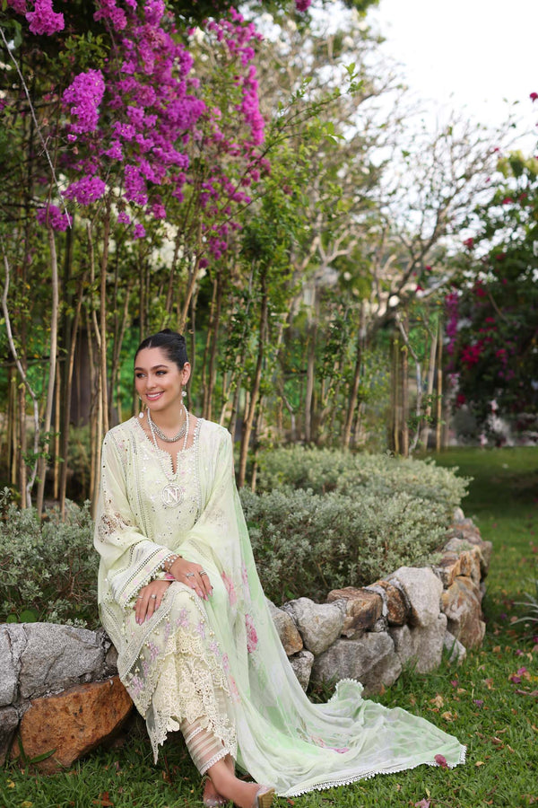 Noor by Saadia Asad | Luxury Chikankari Lawn24 | D11-B Mint Schifli - House Of Anaya
