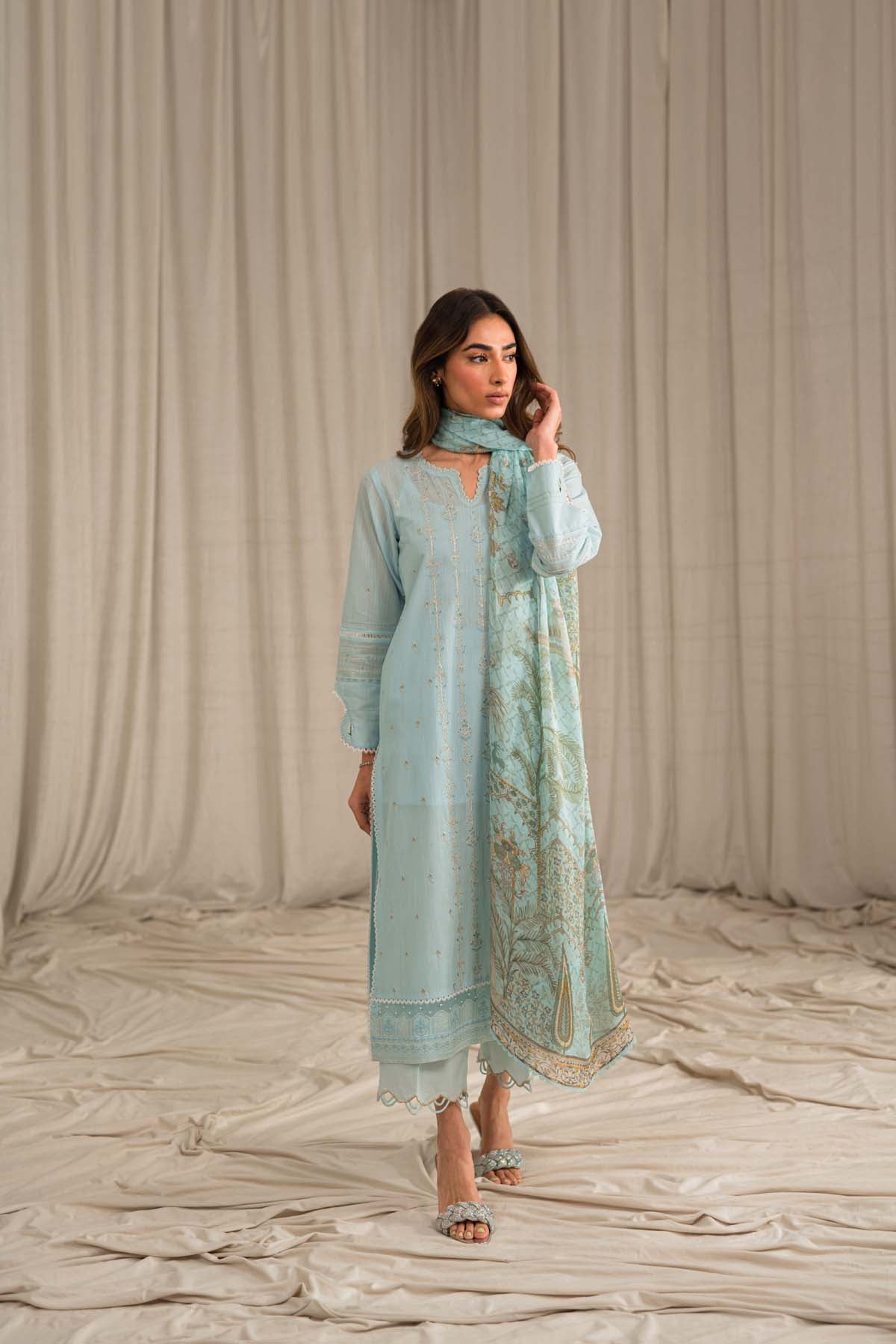 Sahar | Mirage Spring Luxury 24 | Slub Lawn 3 Piece (Embroidered) - House Of Anaya