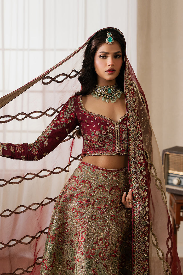 Ayzel Mulaaqaat Maroon Lehenga Choli Pakistani Designer Dresses