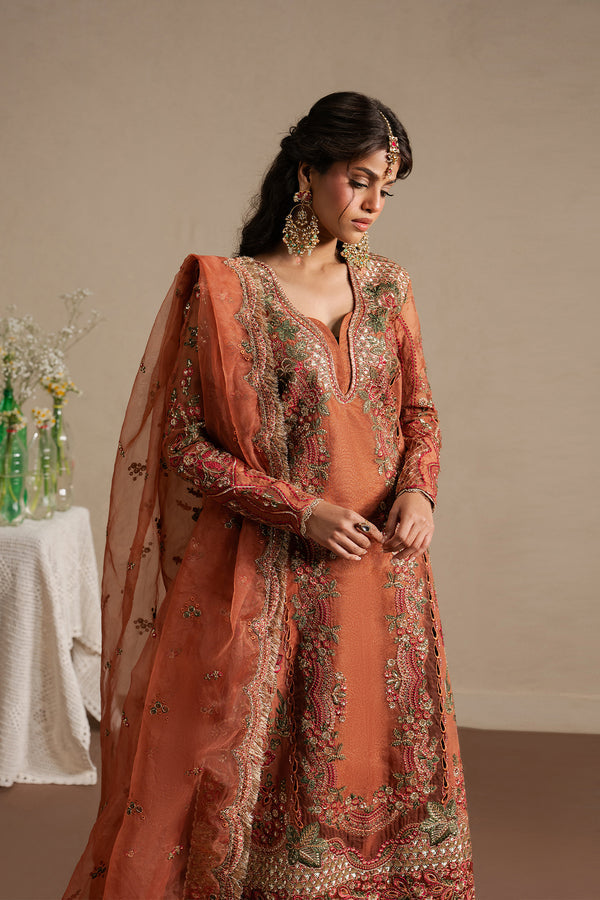 Ayzel Sahaara Rust V-Neck Silk Palazzo Pakistani Designer Dresses