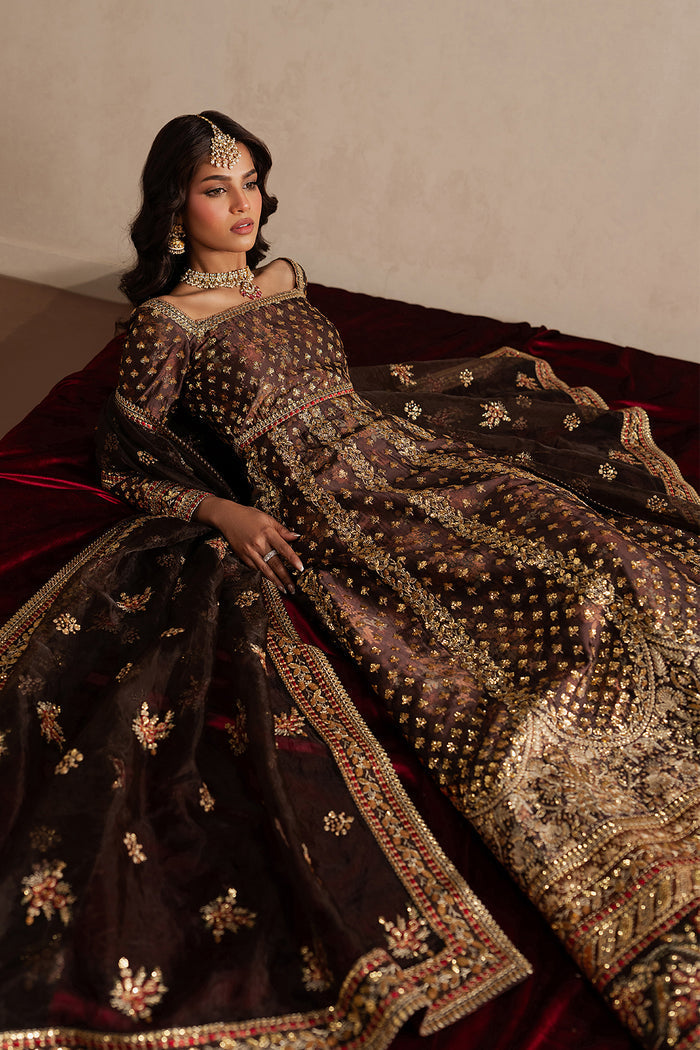 Ayzel Nazaakat Dark Brown Panelled Anarkali Pakistani Designer Dresses