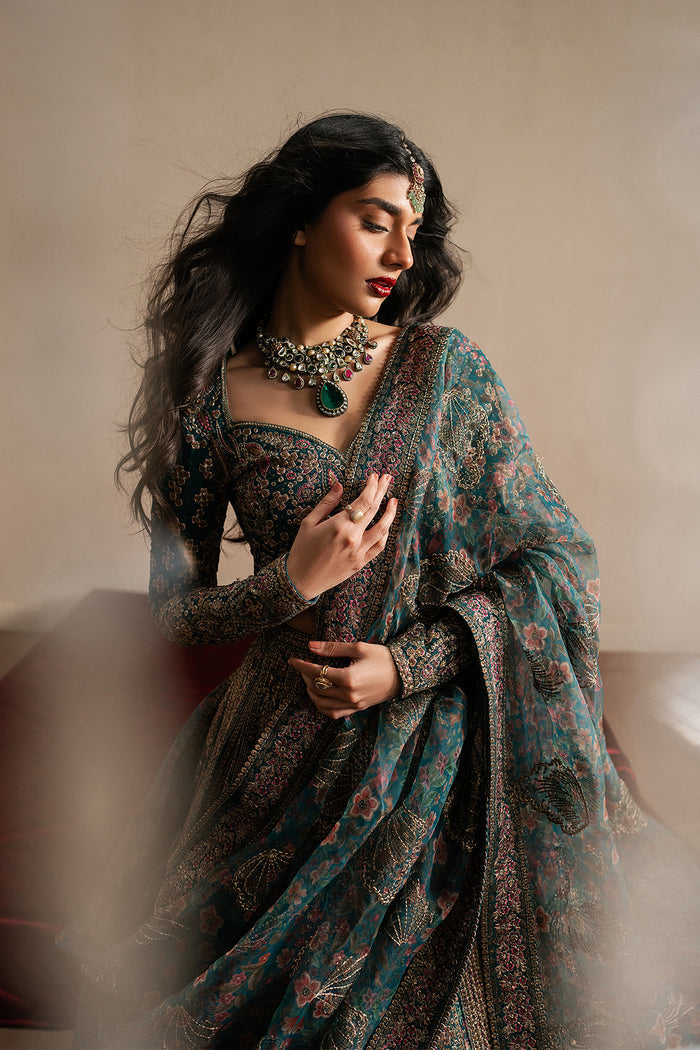 Ayzel Tassavur Teal Lehenga Choli Pakistani Designer Dresses