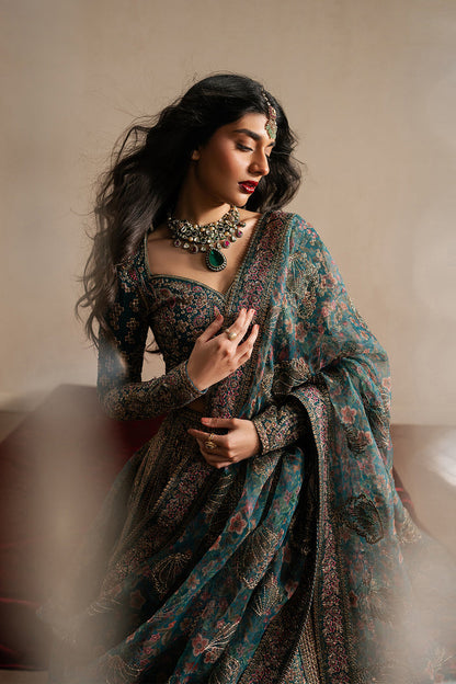 Ayzel Tassavur Teal Lehenga Choli Pakistani Designer Dresses
