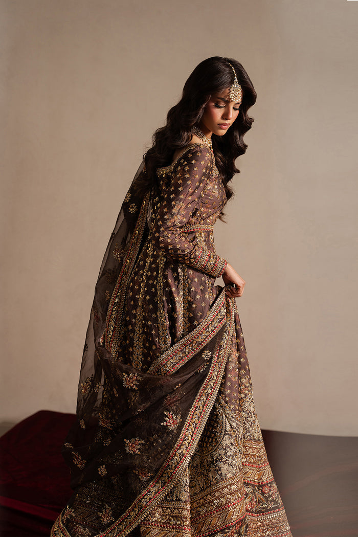 Ayzel Nazaakat Dark Brown Panelled Anarkali Pakistani Designer Dresses