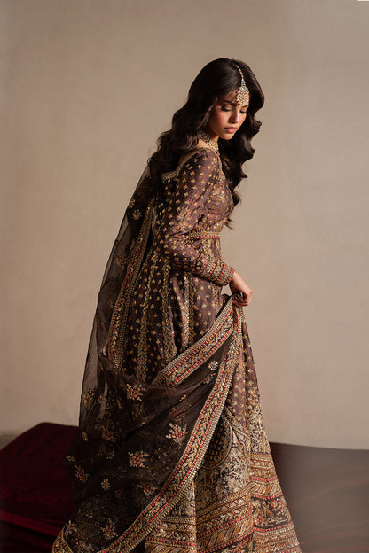 Ayzel Nazaakat Dark Brown Panelled Anarkali Pakistani Designer Dresses