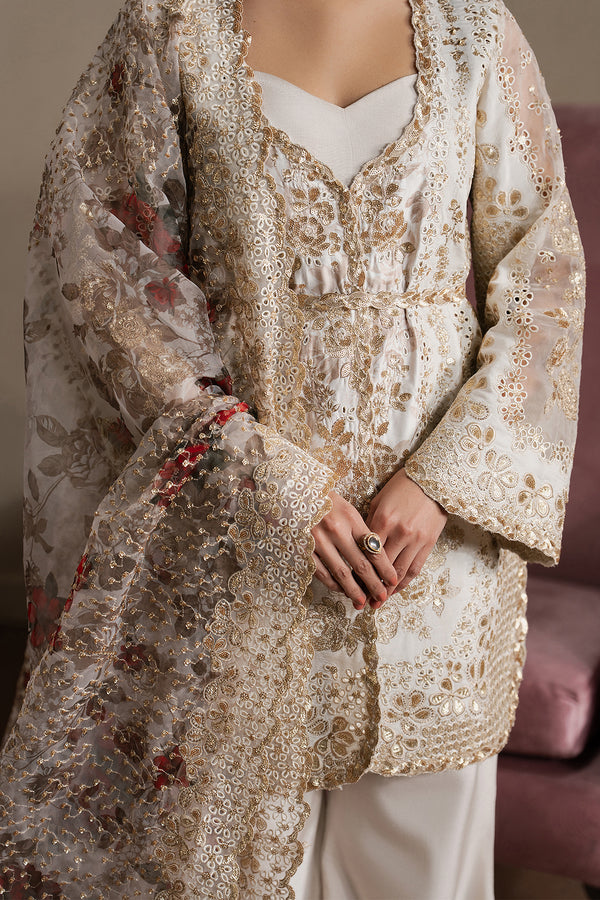 Ayzel Riwaayat Off White Peplum Pakistani Designer Dresses