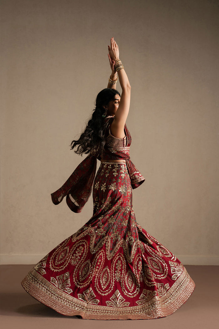 Ayzel Taaruf Maroon Lehenga Choli Pakistani Designer Dresses