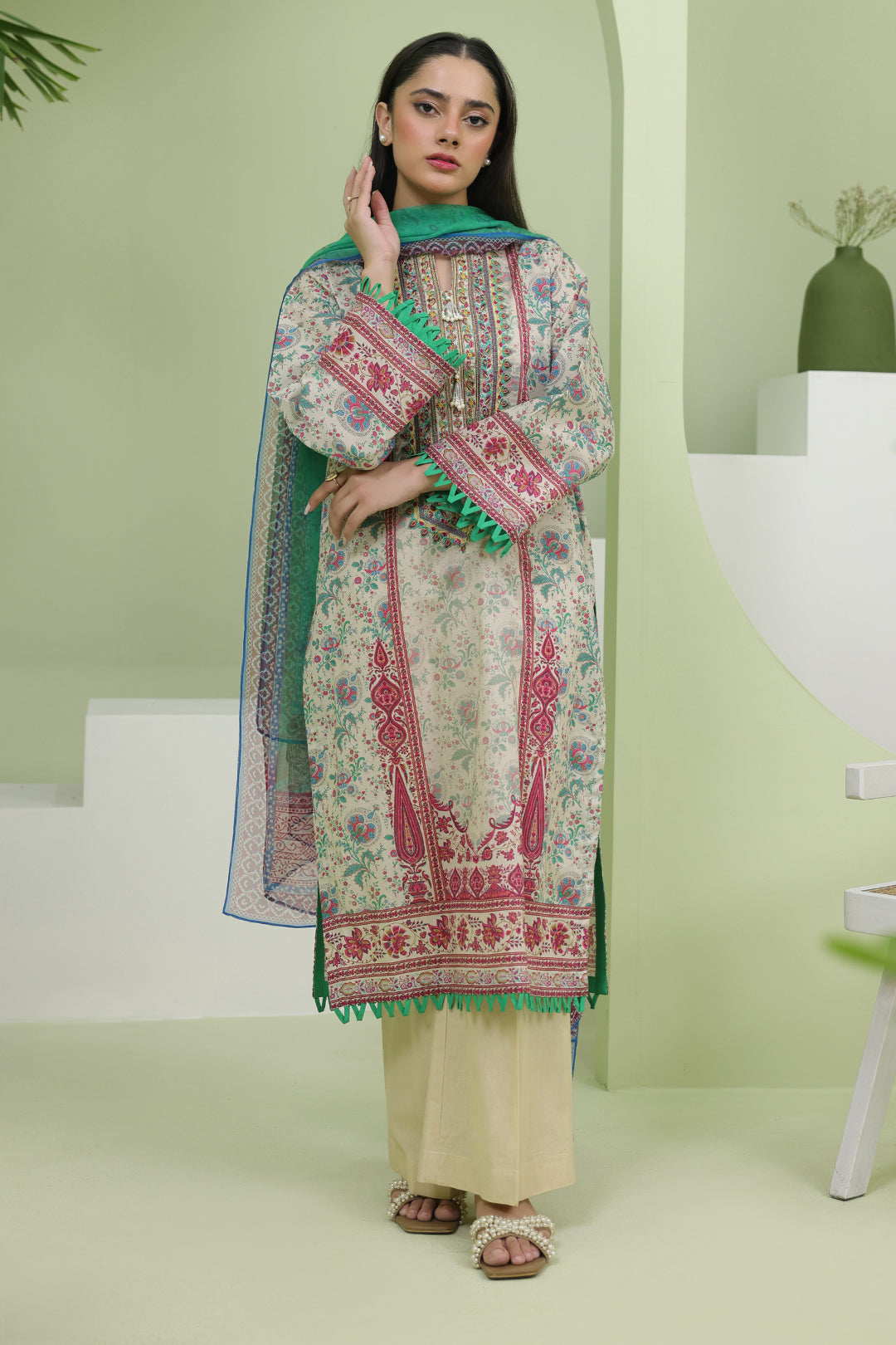 Zellbury | Unstitched 2 Piece Lawn | Embroidered Shirt Dupatta - 1714 - Libasekhas