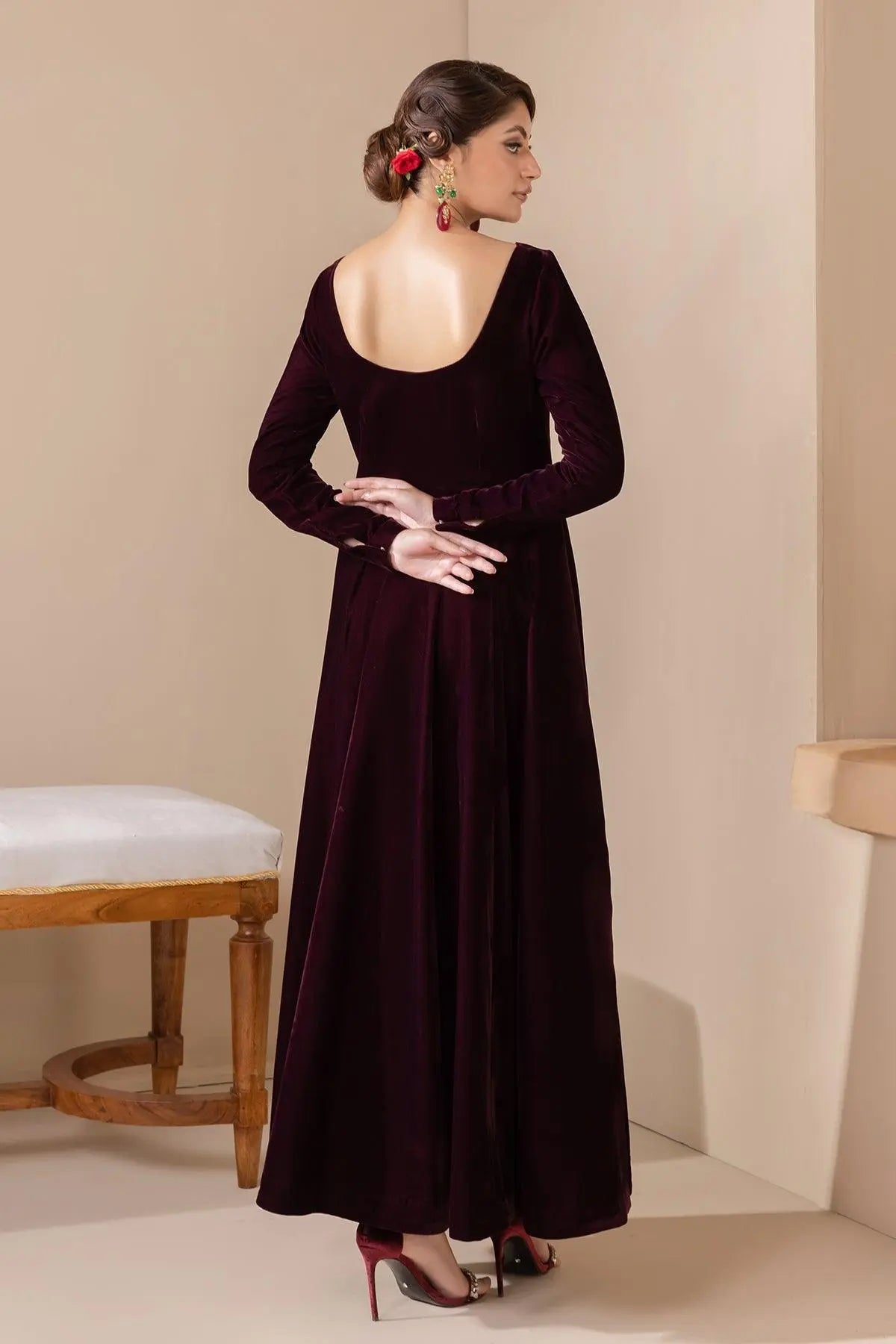 SOLID VELVET FROCK PR-854 - House Of Anaya