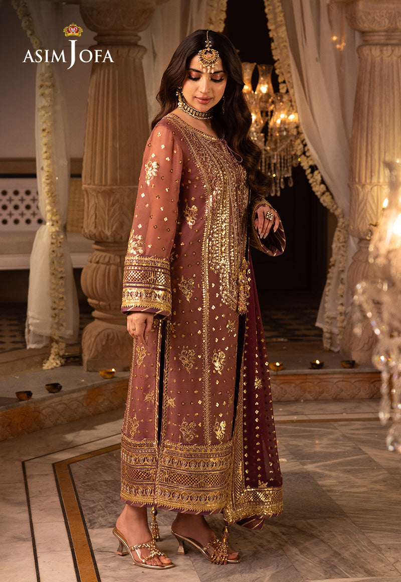 Shehnai by Asim Jofa Embroidered Chiffon Unstitched 3Pc Suit AJSH-17 - Riwayat-e-khas