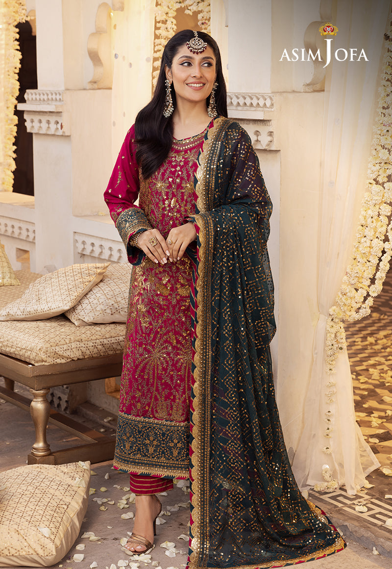 Shehnai by Asim Jofa Embroidered Chiffon Unstitched 3Pc Suit AJSH-19 - Riwayat-e-khas