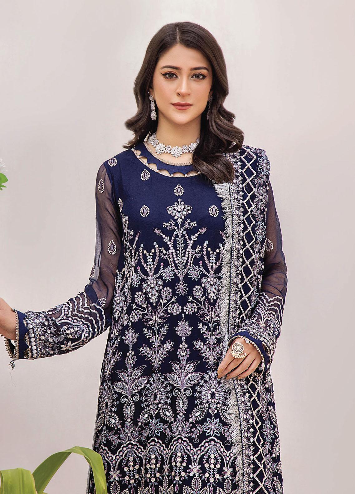 Pareesha by Humdum Embroidered Chiffon 3Pc Suit PS-01 - House Of Anaya