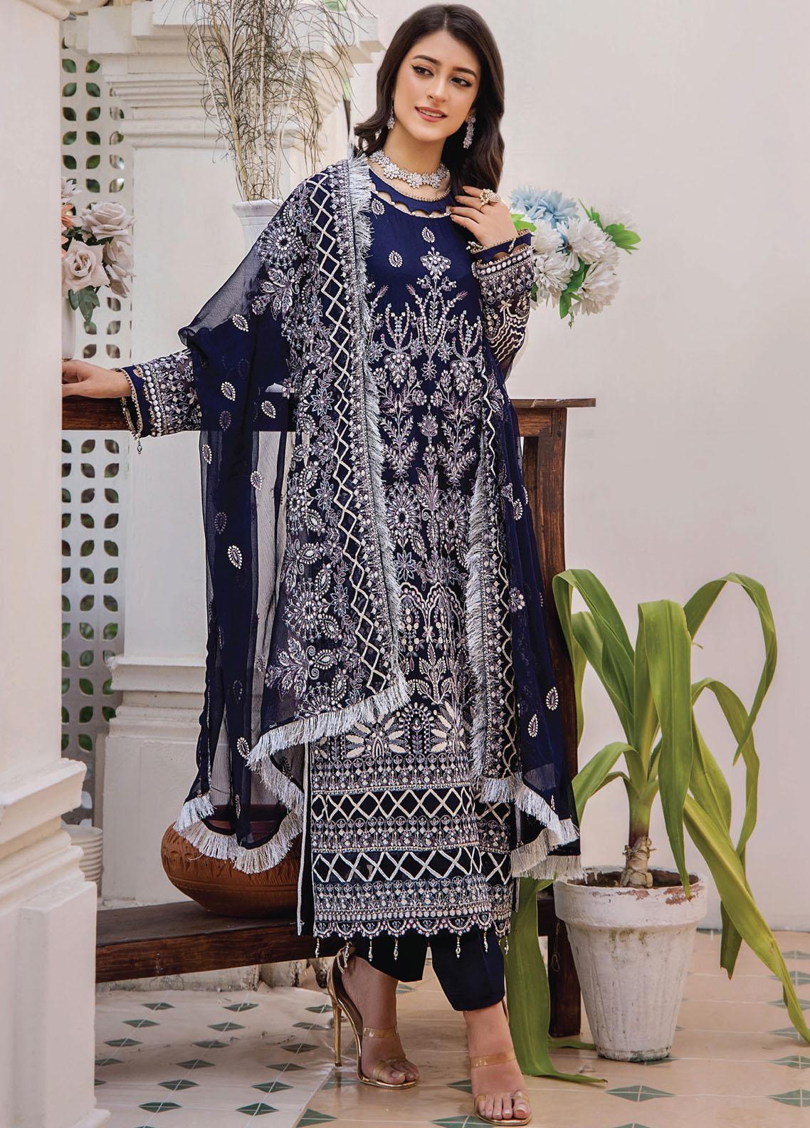 Pareesha by Humdum Embroidered Chiffon 3Pc Suit PS-01 - House Of Anaya