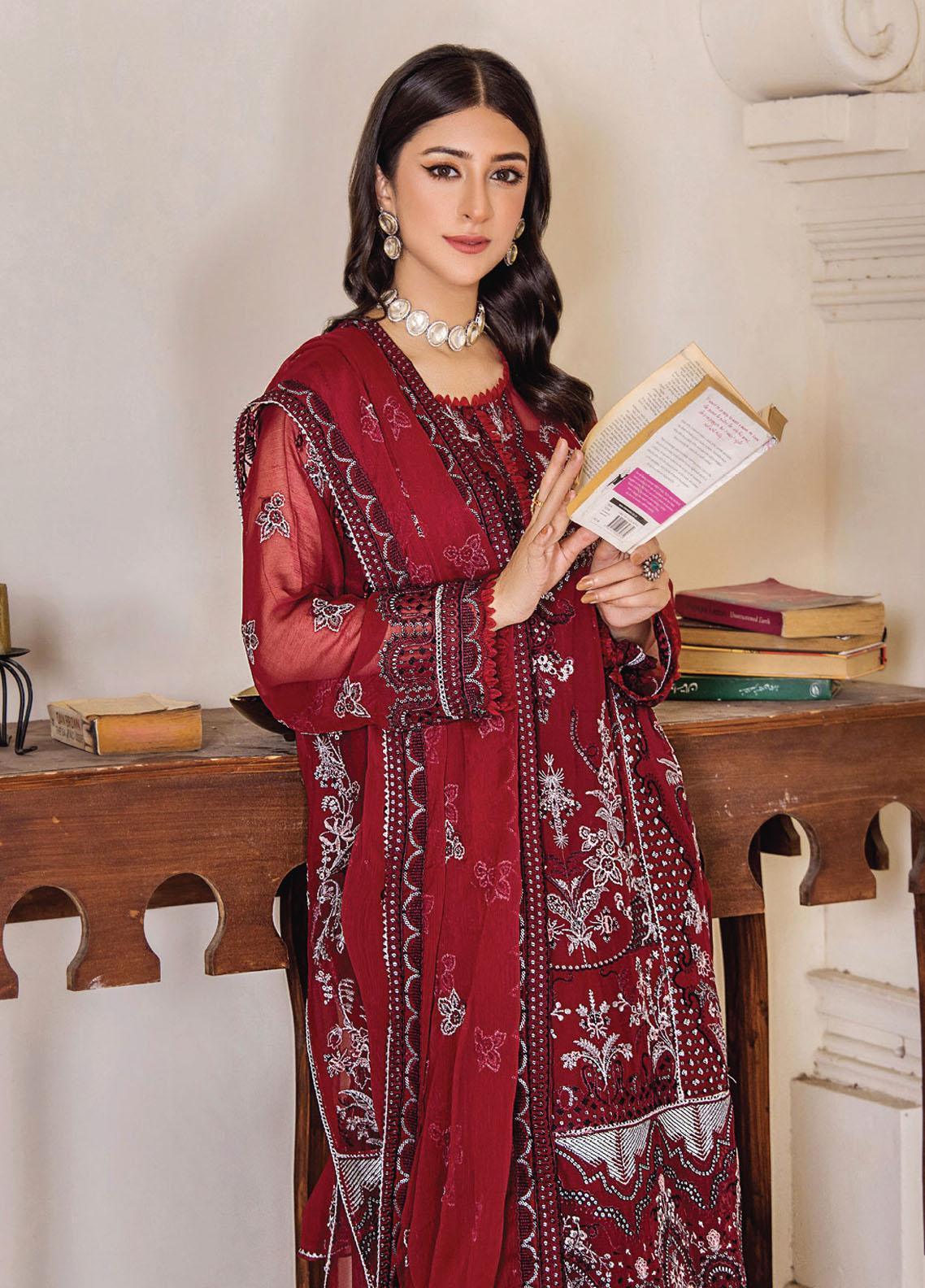 Pareesha by Humdum Embroidered Chiffon 3Pc Suit PS-03 - House Of Anaya