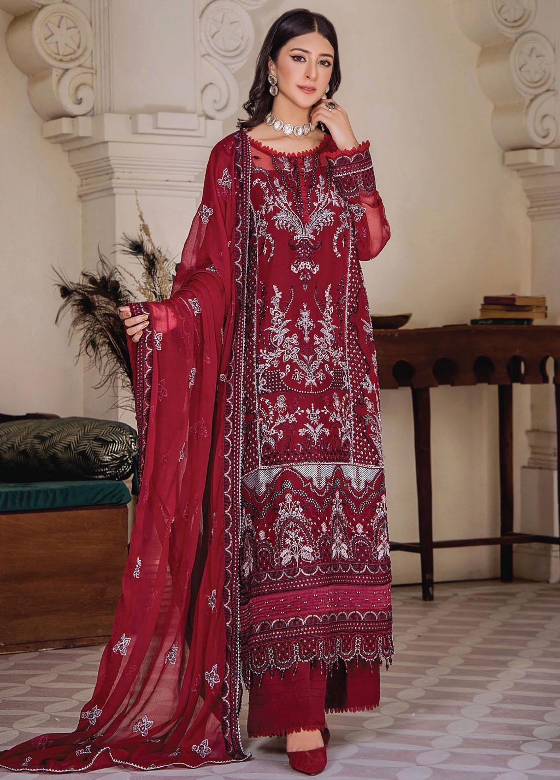 Pareesha by Humdum Embroidered Chiffon 3Pc Suit PS-03 - House Of Anaya