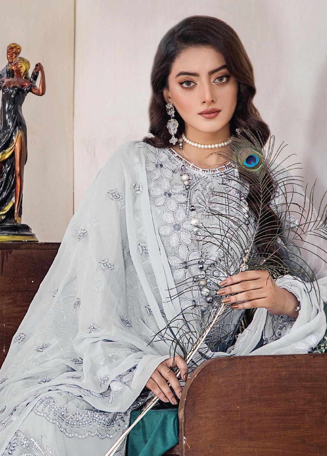 Pareesha by Humdum Embroidered Chiffon 3Pc Suit PS-05 - House Of Anaya