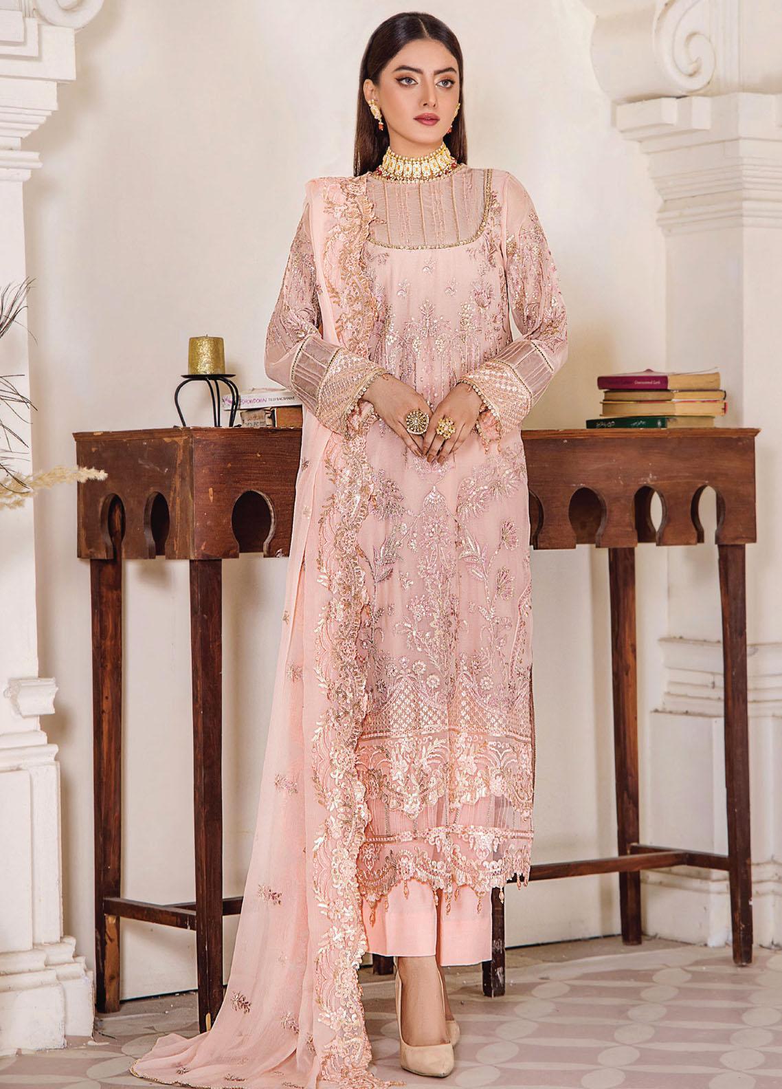 Pareesha by Humdum Embroidered Chiffon 3Pc Suit PS-07 - House Of Anaya