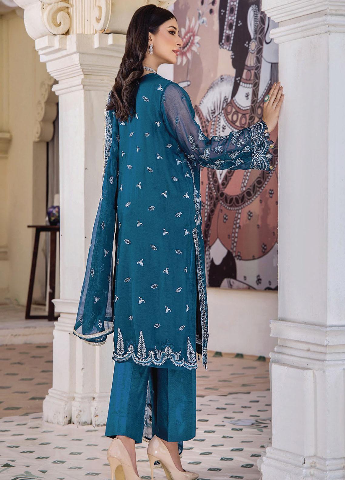 Pareesha by Humdum Embroidered Chiffon 3Pc Suit PS-08 - House Of Anaya