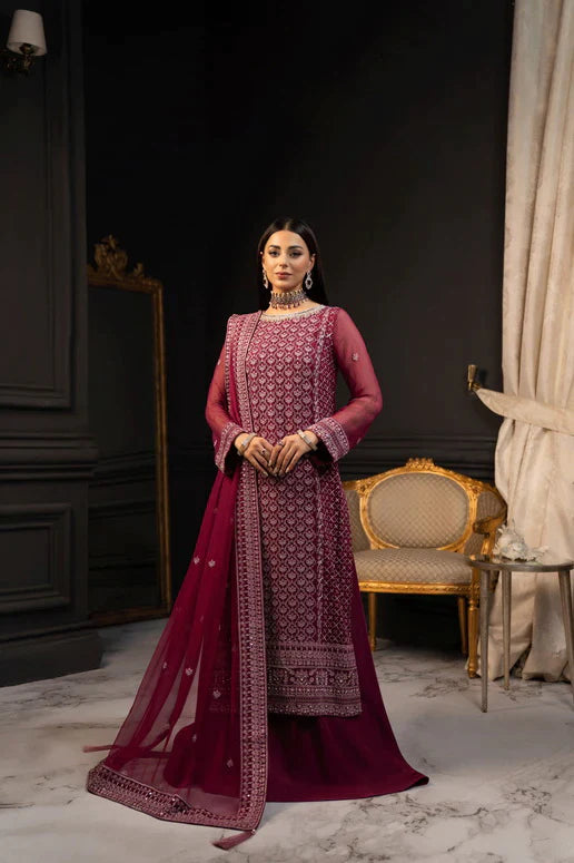 SIFA Valentino Embroidered Chiffon 3 Piece Suit - Dahlia