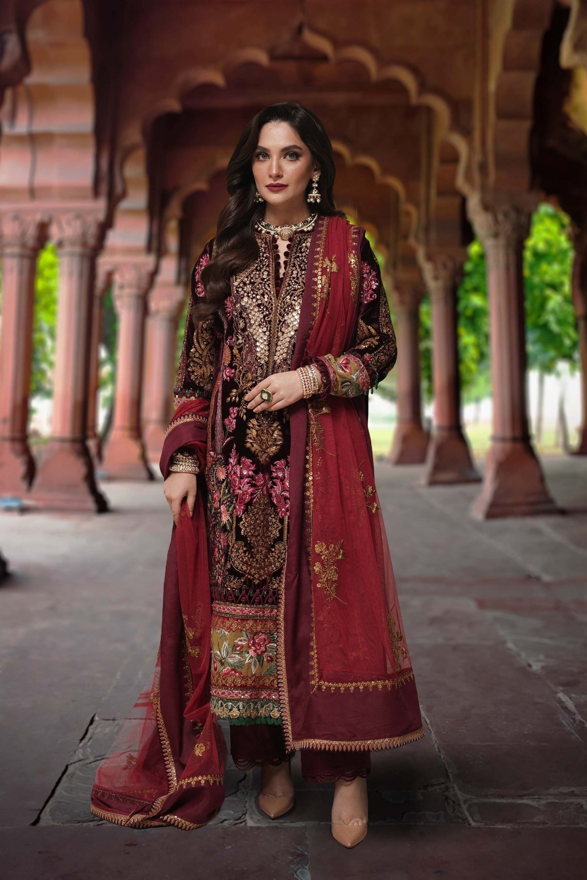 Sable Vogue Embroidered Velvet 3 Piece Suit FC-06-23