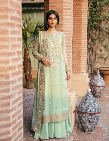 SIFA Crinkle Chiffon Embroidered 3Pc Suit - GUL