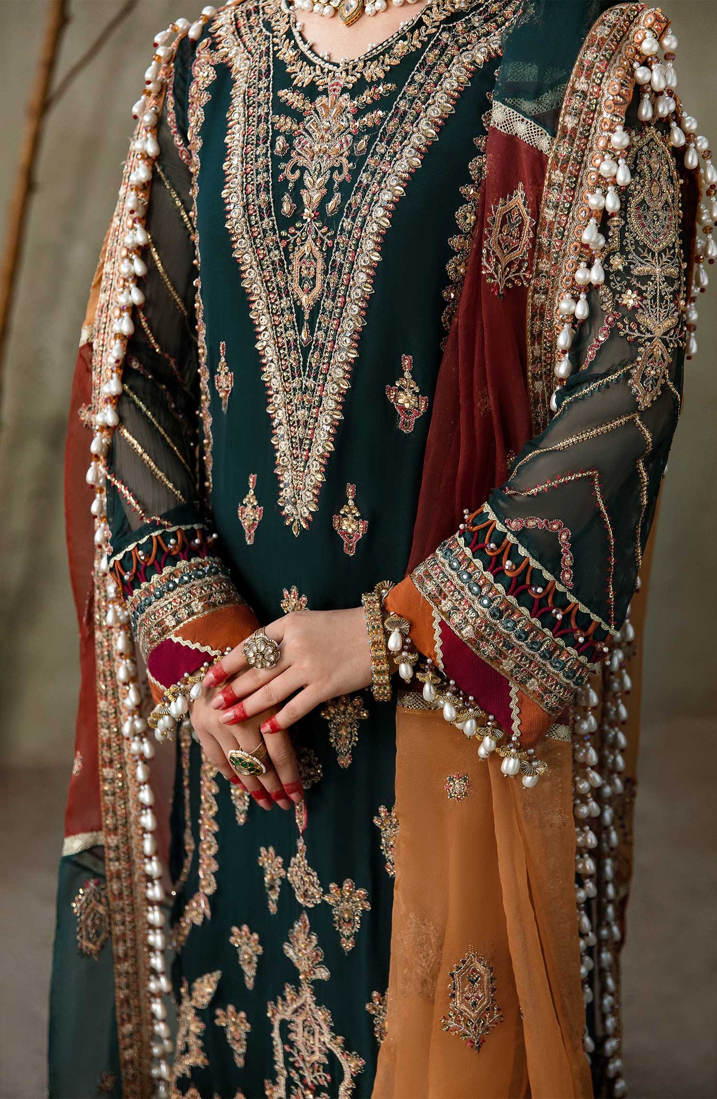 Zarin by Eleshia Embroidered Chiffon 3Pc Suit - GUL RANG