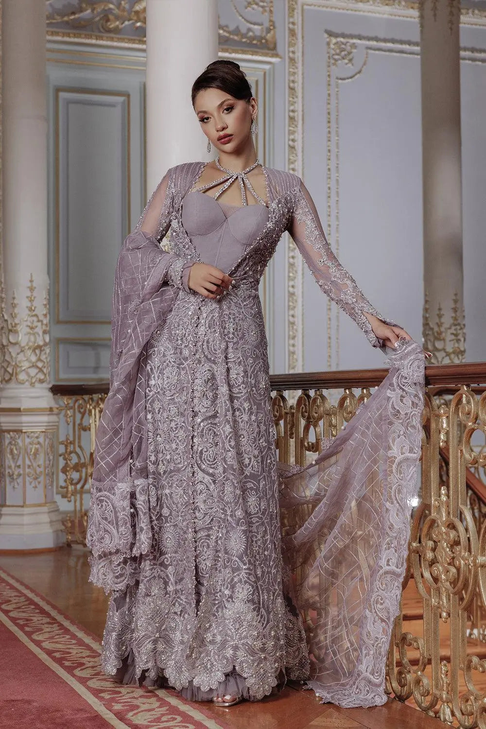 Lumiere By Saira Rizwan Embroidered Net 3Pc Suit SR-02 - House Of Anaya